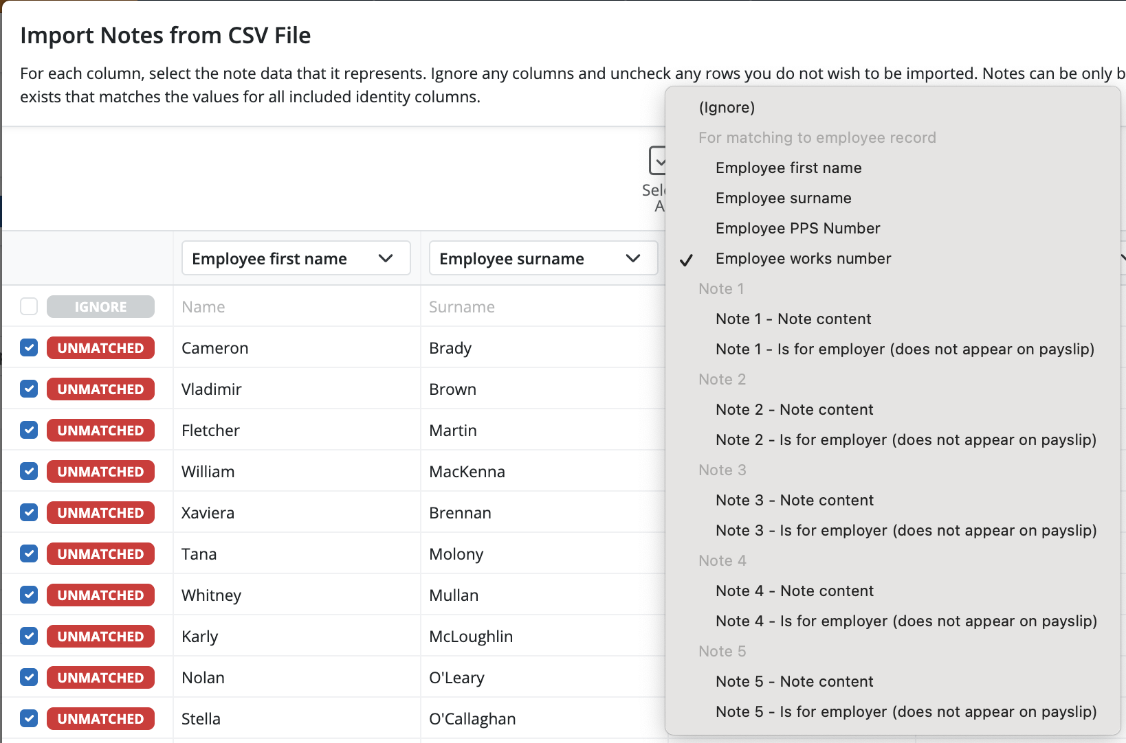 Importing Notes using CSV File – BrightPay